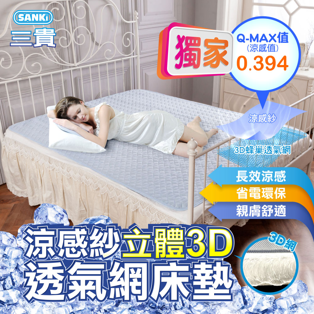 SANKI 三貴 高日本 立體3D透氣網涼感紗舒適床墊150*186(天空藍/蘋果綠)