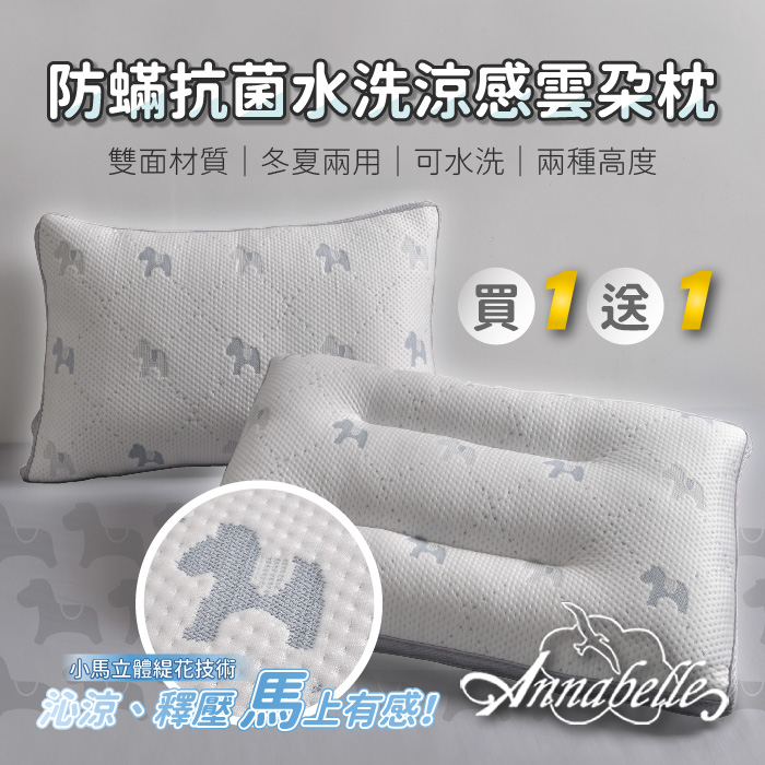 防蟎抗菌水洗涼感雲朵枕_買1送1