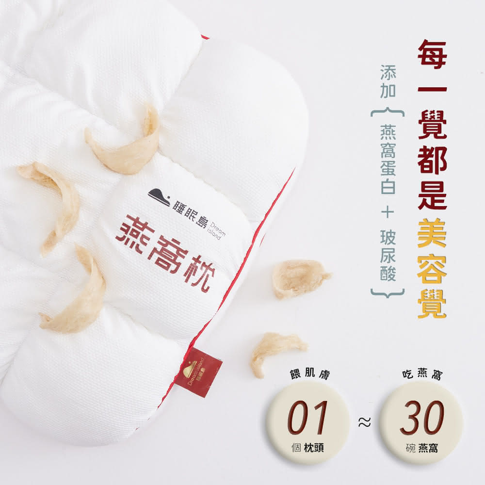 【睡眠島DreamIsland】燕窩枕-贈送玻尿酸枕套*1(枕頭/玻尿酸面料/加大枕面/雙層支撐)