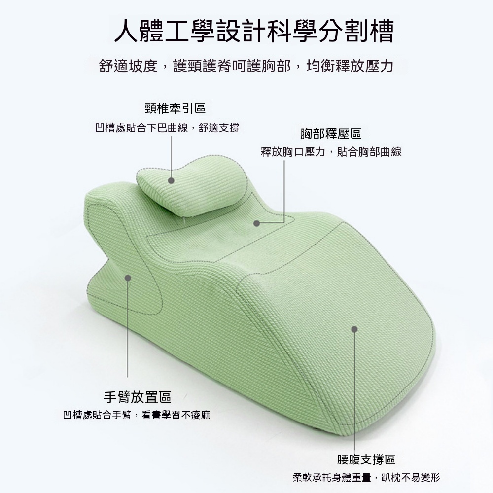 記憶棉頸椎枕 趴睡 床上趴睡枕 趴床頭 玩手機看書 俯卧位 趴枕