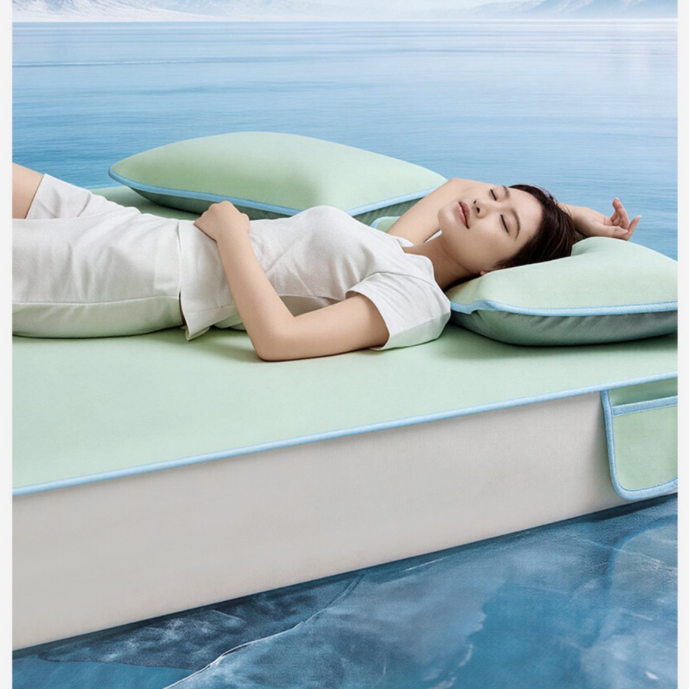 冰丝席 软凉席 可折叠涼席 水洗涼席 綁帶涼席 夏季空调凉感席子 睡感舒適 體感冰涼120*200cm