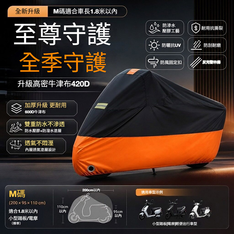 【木洸】420D機車車衣 M碼適合車長1.8m以內 機車套 防曬防雨罩 電動車車衣 雙層加厚機車罩