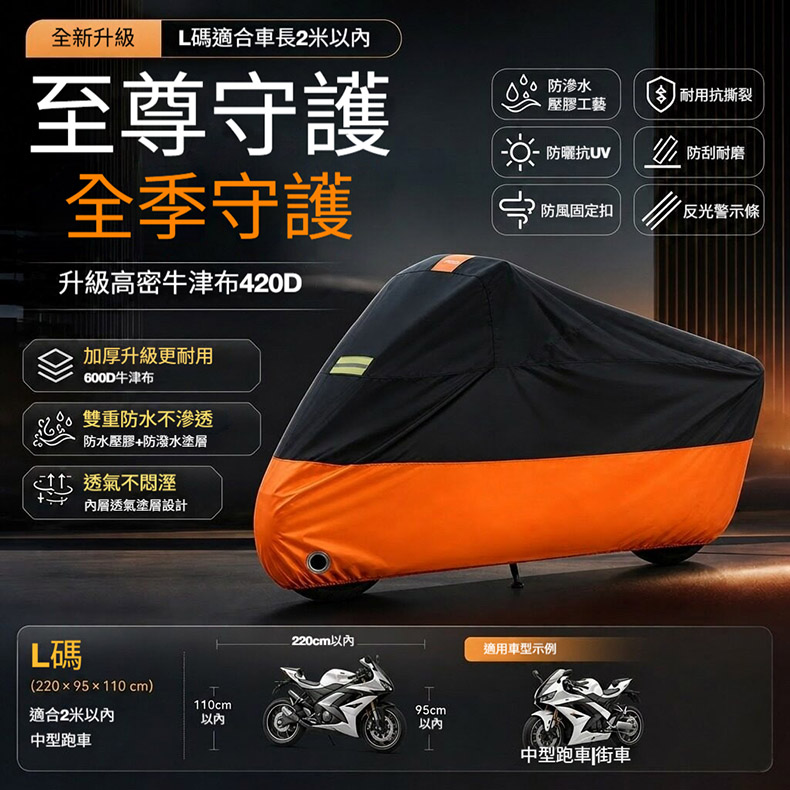 【木洸】420D機車車衣 L碼適合車長2m以內 機車防曬防雨罩 電動車車衣 雙層加厚機車罩