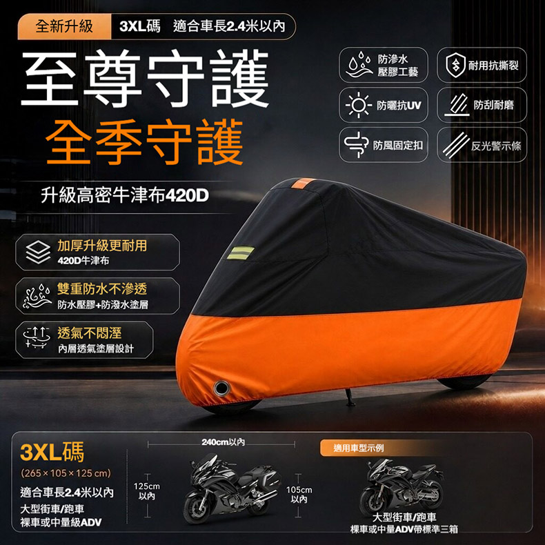 【木洸】420D機車車衣 3XL碼適合車長2.4m以內 機車防曬防雨罩 電動車車衣 雙層加厚機車罩