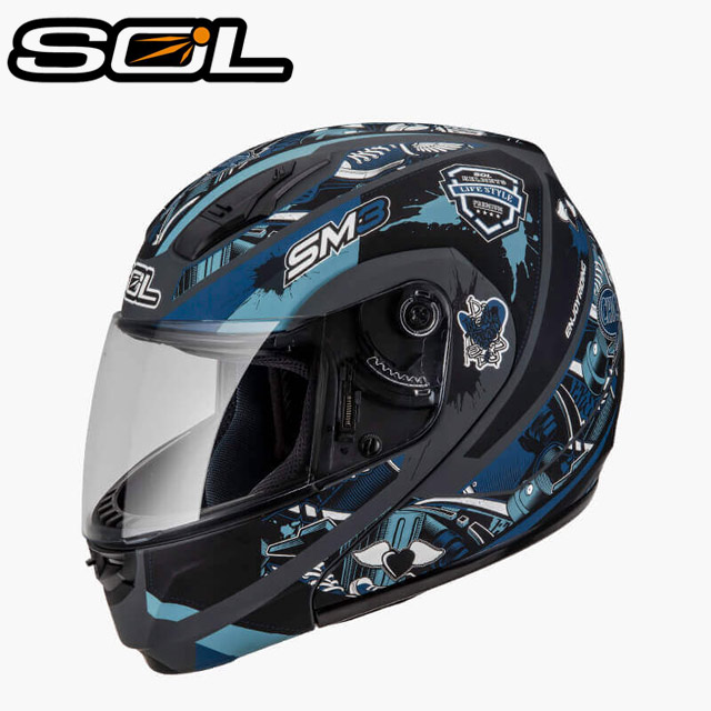 SOL 【 SM-3 惡天使 可掀 可樂帽 全罩式 安全帽 消光灰/藍】內襯全可拆