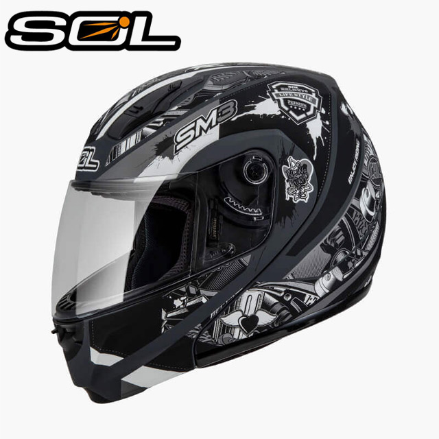 SOL 【 SM-3 惡天使 可掀 可樂帽 全罩式 安全帽 消光灰/銀】內襯全可拆