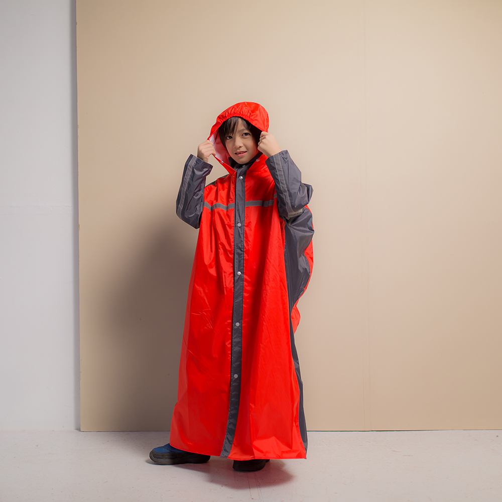 OutPerform 奧德蒙 -頂峰360度全方位兒童前開背包雨衣-橘紅/深灰