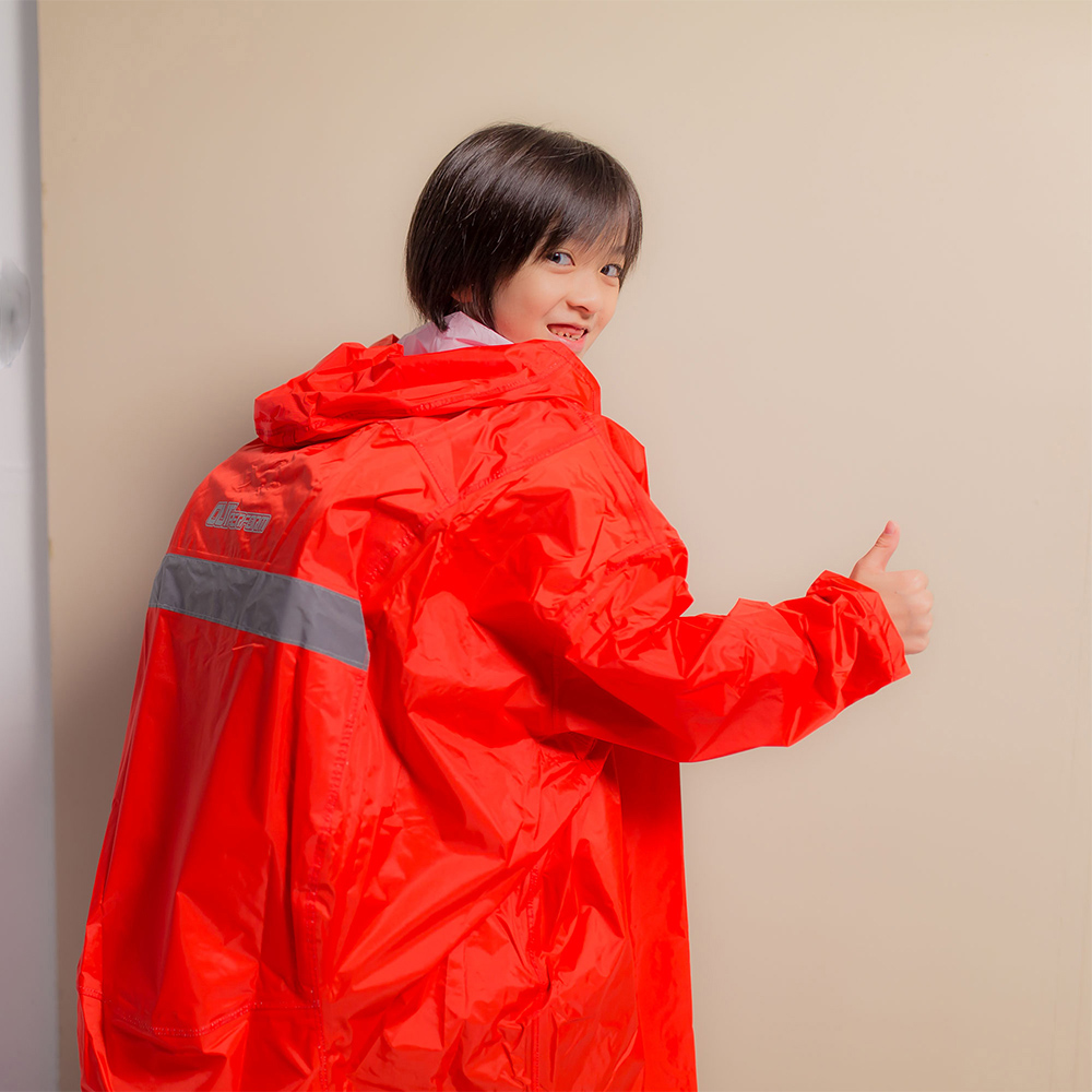 OutPerform 奧德蒙 -頂峰360度全方位兒童半開背包雨衣-橘紅