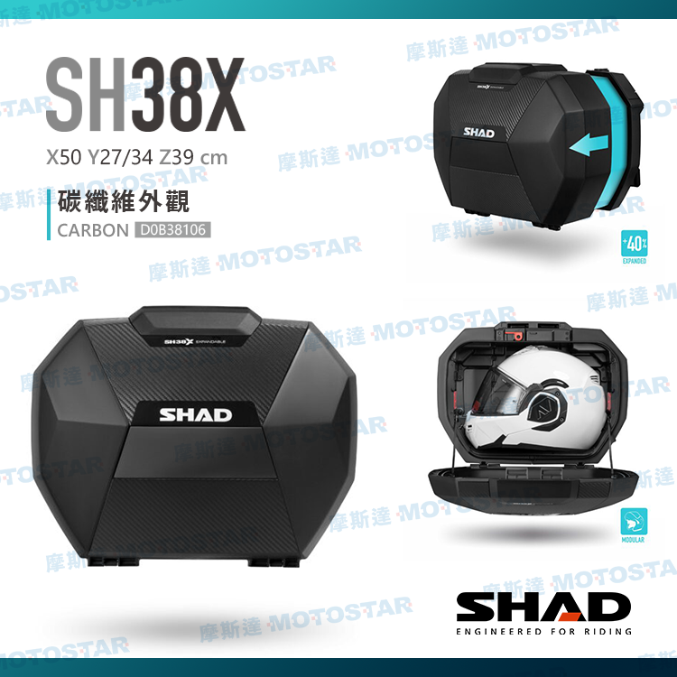 SHAD SH38X 摩托車側箱 可擴充容量 SHAD置物箱 機車側箱 機車行李箱 機車置物箱 摩托車行李箱【西班牙進口】