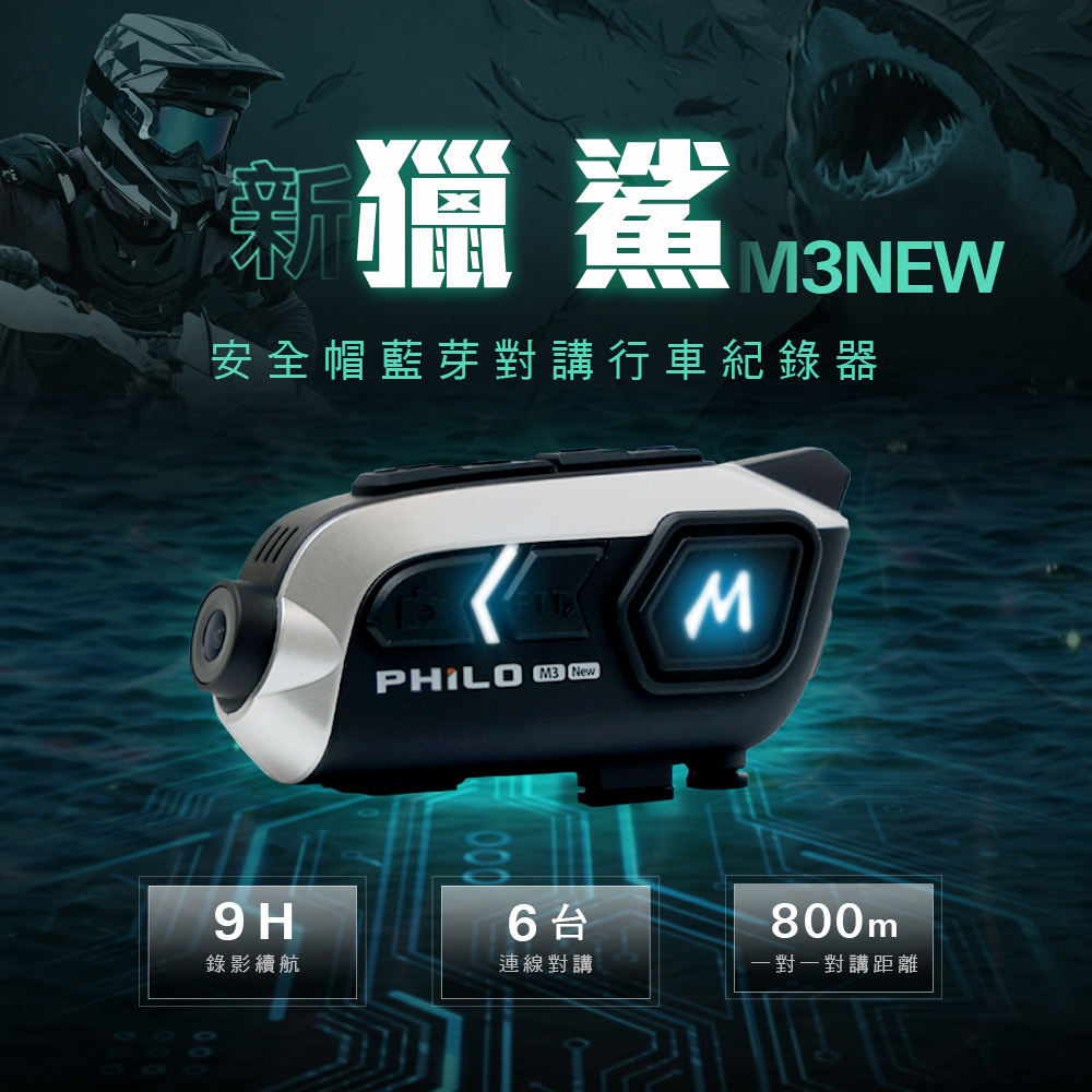 新獵鯊M3NEW 9小時錄影續航 安全帽藍芽耳機 行車紀錄器【贈64G記憶卡】(藍芽安全帽/機車行車紀錄器)