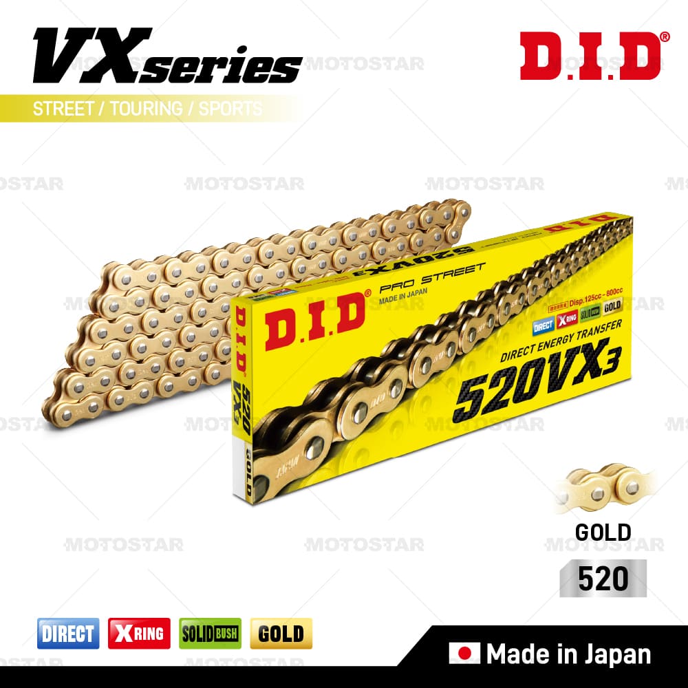 D.I.D 520VX3 × 88ZB 黃金油封鏈條 專利X型油封 重機專用鏈條【日本原裝進口】DID鏈條