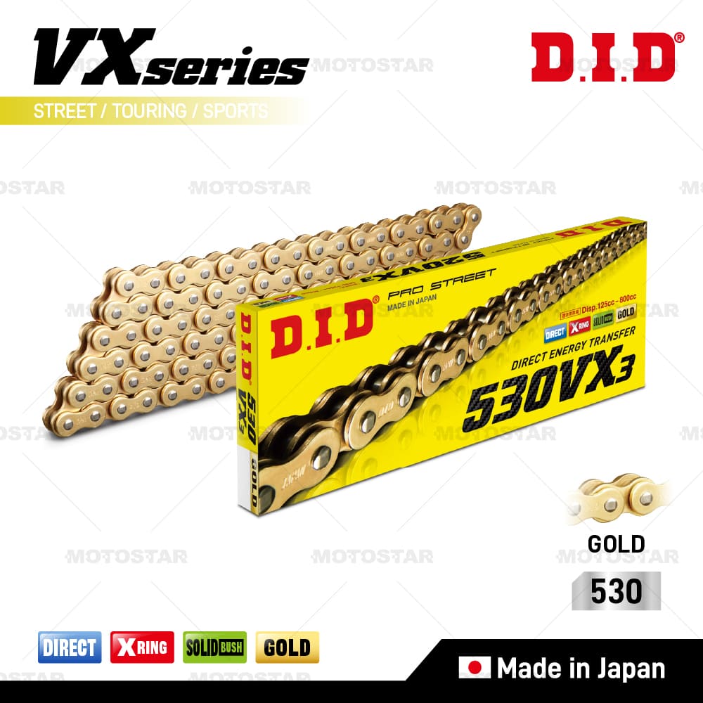 D.I.D 530VX3 × 130ZB 黃金油封鏈條 專利X型油封 重機專用鏈條【日本原裝進口】DID鏈條