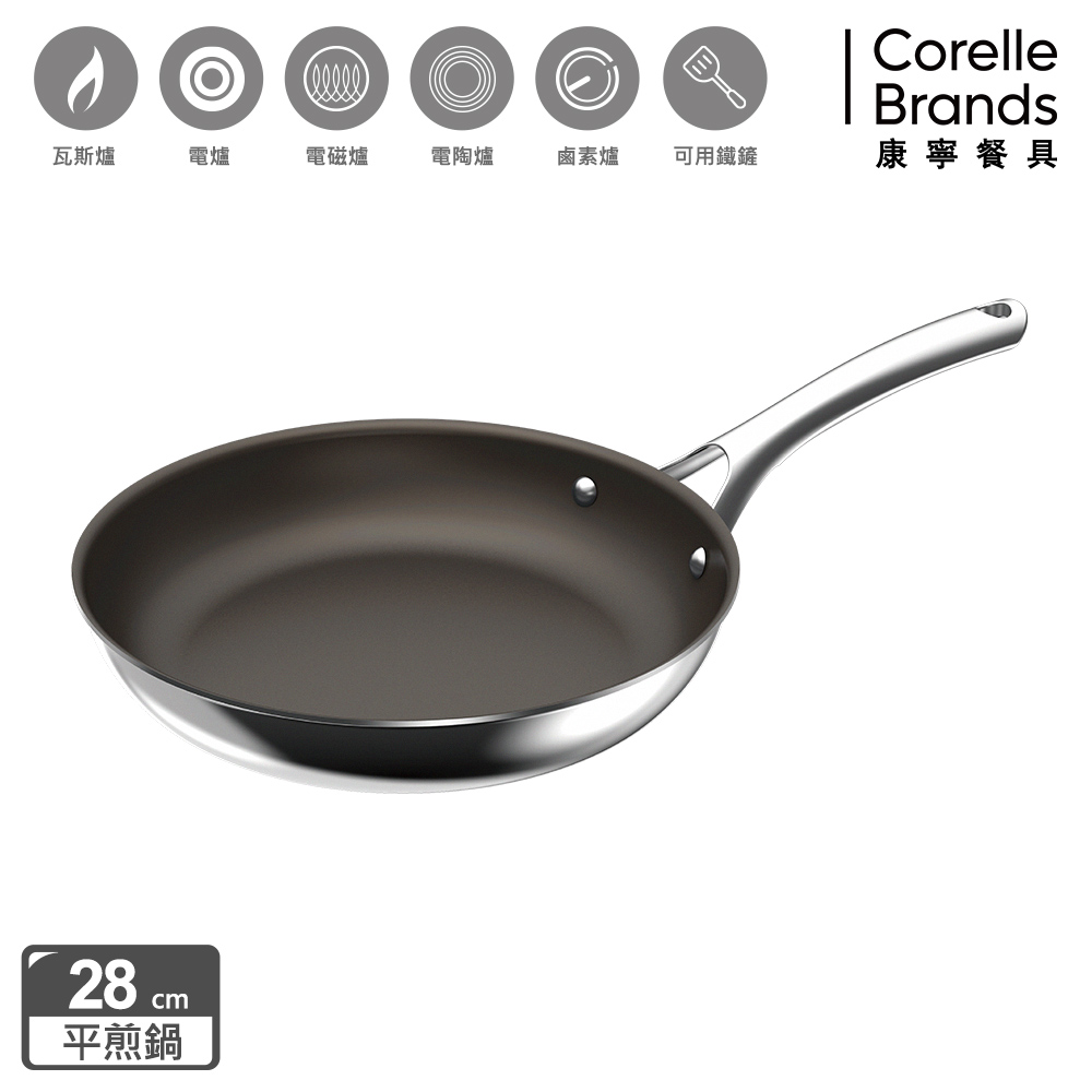 Corelle Brands 康寧餐具 DuraNano晶奈無塗層不沾不鏽鋼平煎鍋28cm