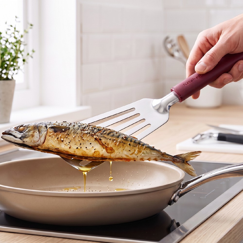 KitchenAid 美國 不鏽鋼濾油鍋鏟(櫻桃紅32cm) / 炒菜鏟 煎鏟 煎魚鏟 濾油鏟 可機洗 洗碗機可洗