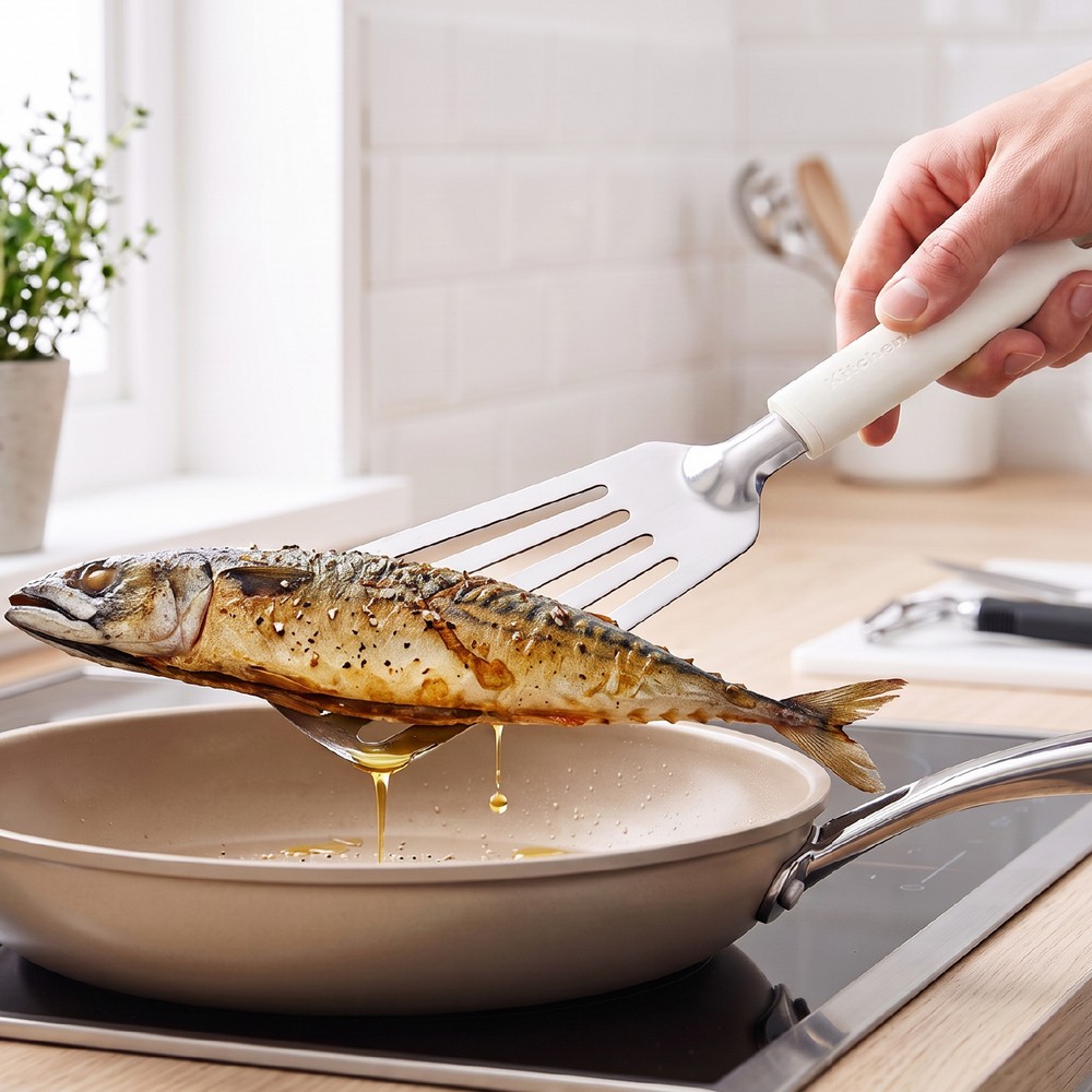 KitchenAid 美國 不鏽鋼濾油鍋鏟(純白32cm) / 炒菜鏟 煎鏟 煎魚鏟 濾油鏟 可機洗 洗碗機可洗
