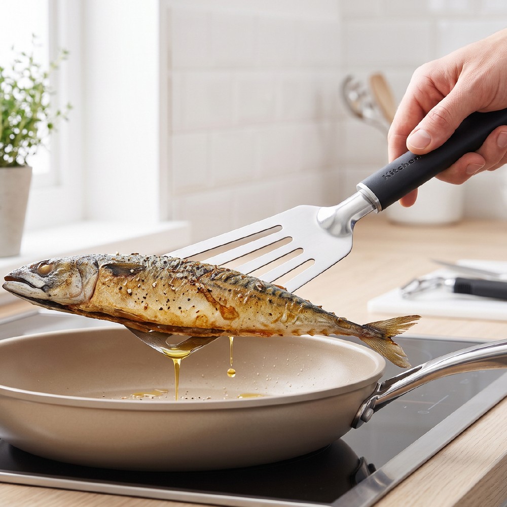 KitchenAid 美國 不鏽鋼濾油鍋鏟(墨黑32cm) / 炒菜鏟 煎鏟 煎魚鏟 濾油鏟 可機洗 洗碗機可洗(其他規格)
