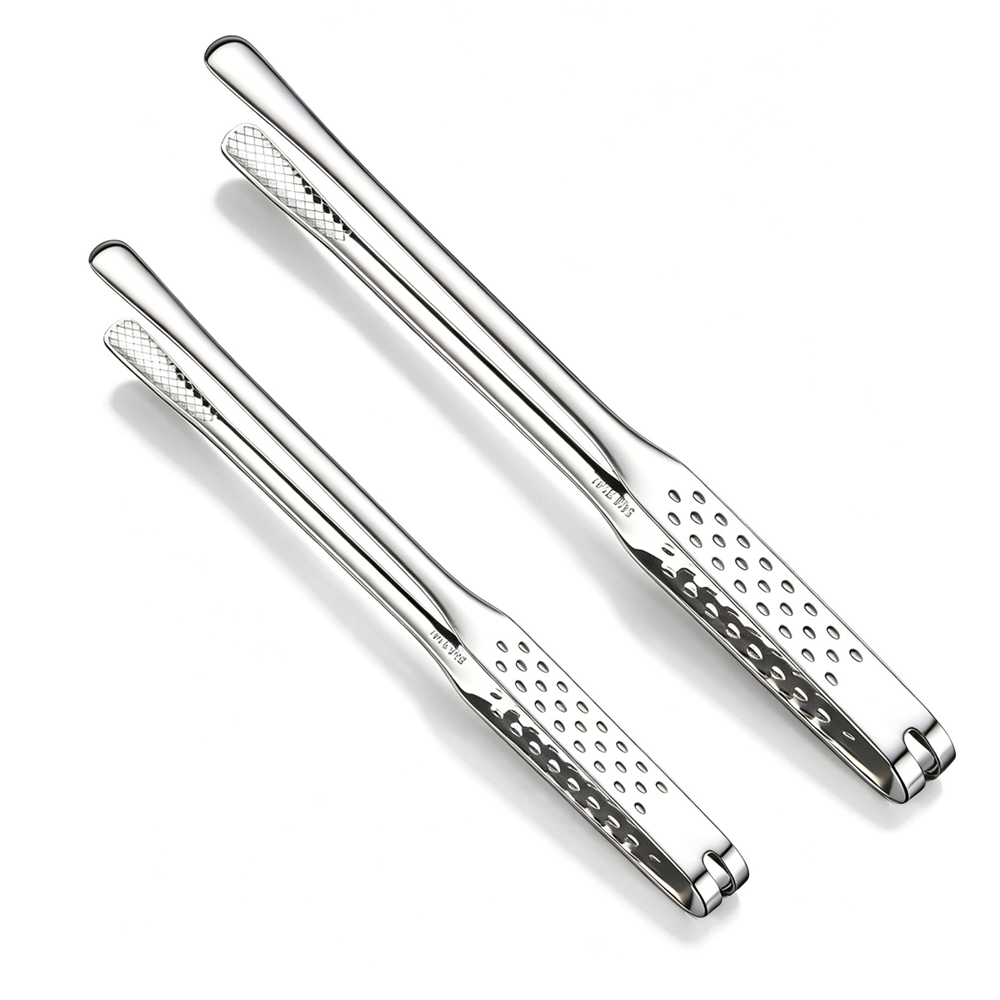 PUSH! 廚房用品 316L不銹鋼食品夾2入組 防燙加厚煎牛排燒烤肉夾 麵包蛋糕食物夾 大小組 D411