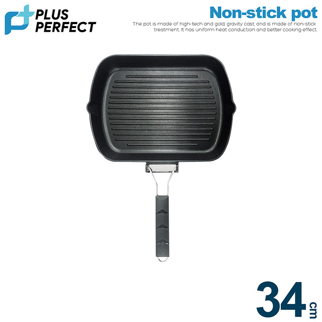 PERFECT 理想 日式黑金鋼折疊煎盤34cm