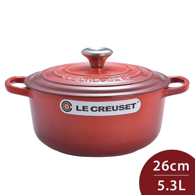 LE CREUSET 典藏圓形鑄鐵鍋 26cm 5.3L 櫻桃紅 法國製 湯鍋 燉鍋 (電磁爐 IH爐可用)
