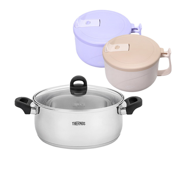 THERMOS 膳魔師 不銹鋼饌饗湯鍋/火鍋 28cm+【凱菲】隔溫碗1200ml(KOP-W28N+TC-HFBOWL)