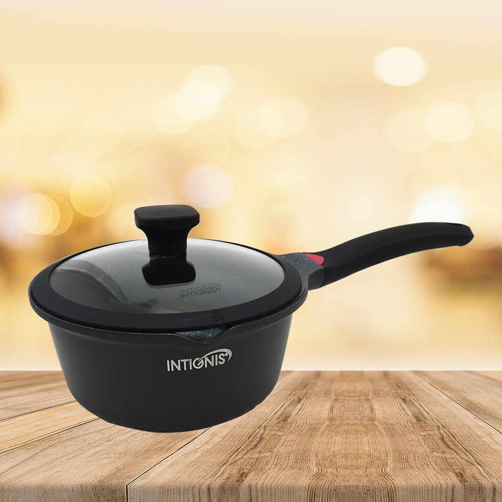一品川流 英國製 INTIGNIS 大理石鑄造深型雪平鍋-單把-22cm / 2L-1支 (附玻璃蓋)（其他規格）