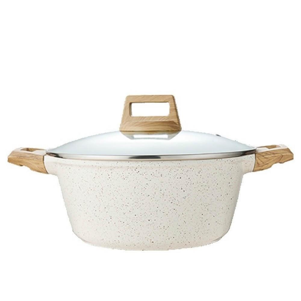 集集客 麥飯石湯鍋 燉鍋不粘鍋 一鍋多用 28cm(家用雙耳鍋/煮粥鍋/泡面鍋)