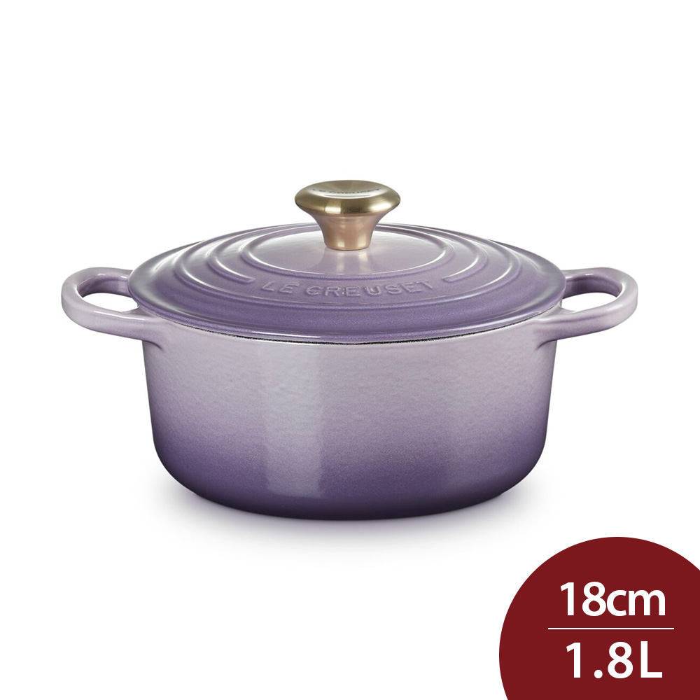 LE CREUSET 典藏圓形鑄鐵鍋 18cm 1.8L 錦葵紫 金頭 法國製 湯鍋 燉鍋 (電磁爐 IH爐可用)
