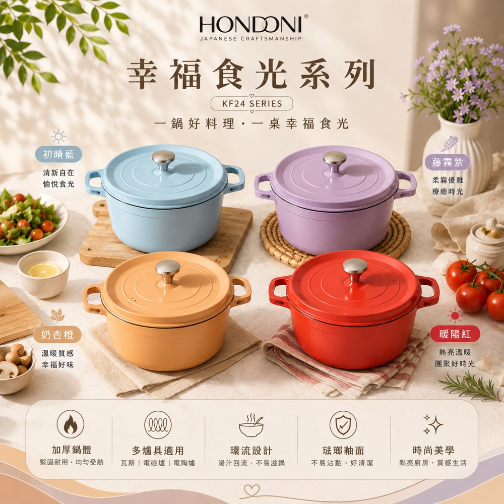 HONDONI 幸福食光系列 琺瑯鑄鐵燉煮鍋 KF24 SERIES