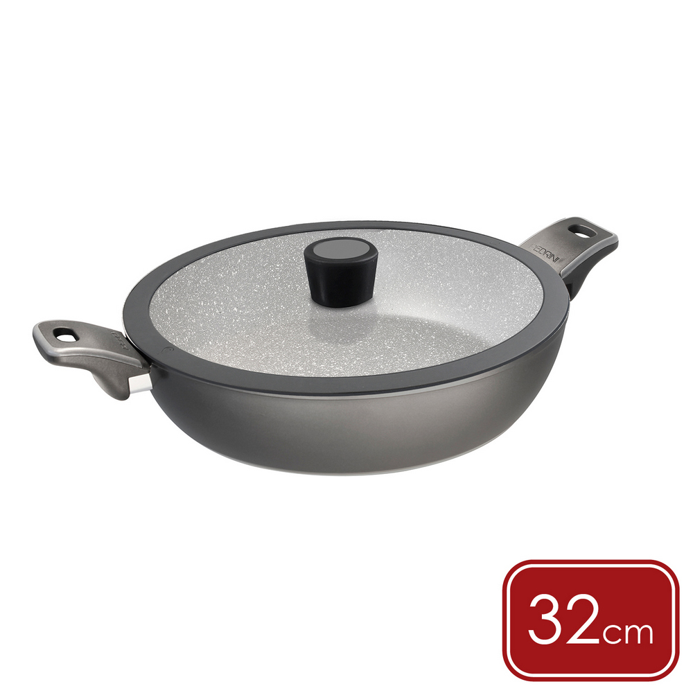 PEDRINI 義大利 MiaFull附蓋不沾雙耳平底鍋(32cm) / 平煎鍋 不沾鍋 電磁爐用 不挑鍋 雙柄鍋 可機洗 洗碗機可洗