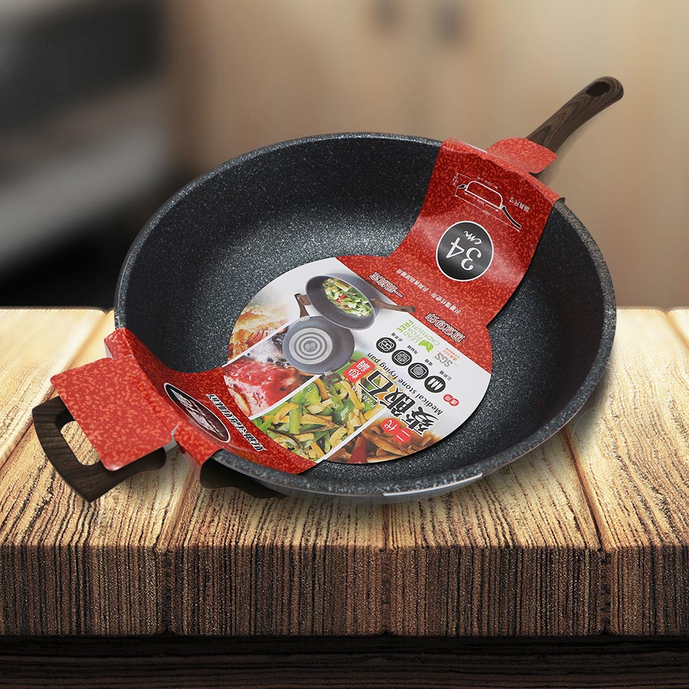 一品川流 優得二代麥飯石不沾深型炒鍋-34cm-2支