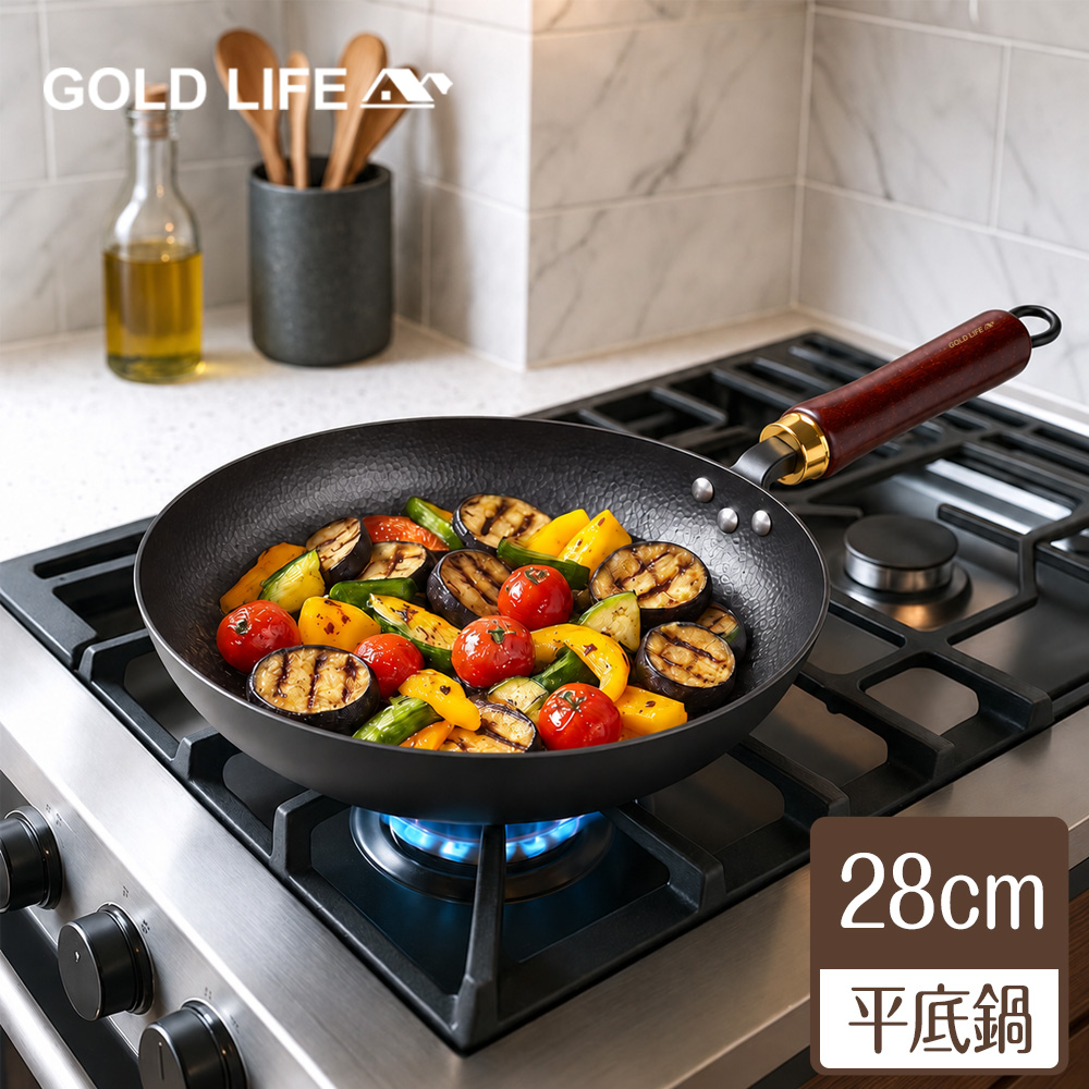 GOLD LIFE 28cm平底鍋-鐵境・鍛打無塗層窒化純鐵鍋