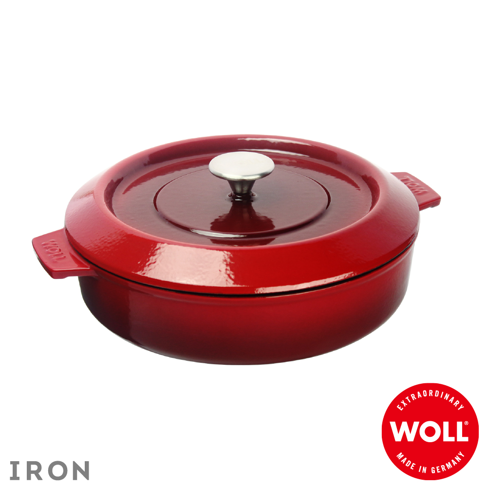 德國歐爾IRON 淺型琺瑯鑄鐵鍋28cm_紅