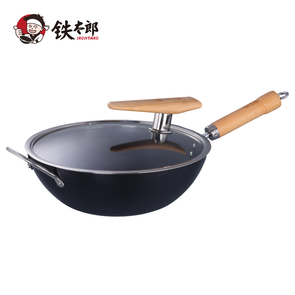掌廚 《HiCHEF》鐵太郎IRONTARO爆 無塗層輕量爆炒極鐵鍋32cm(附可立玻璃蓋/物理不沾/禮盒包裝)