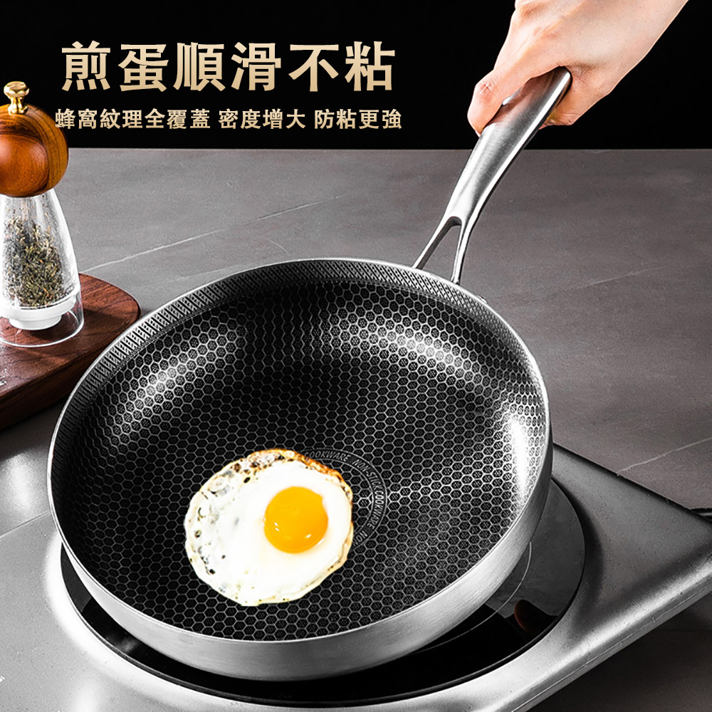 【銳達】台灣現貨不粘鍋 炒鍋 煎鍋 不鏽鋼炒鍋 蜂窩鍋 平底炒煎鍋 28cm 不鏽鋼蜂窩紋炒煎鍋