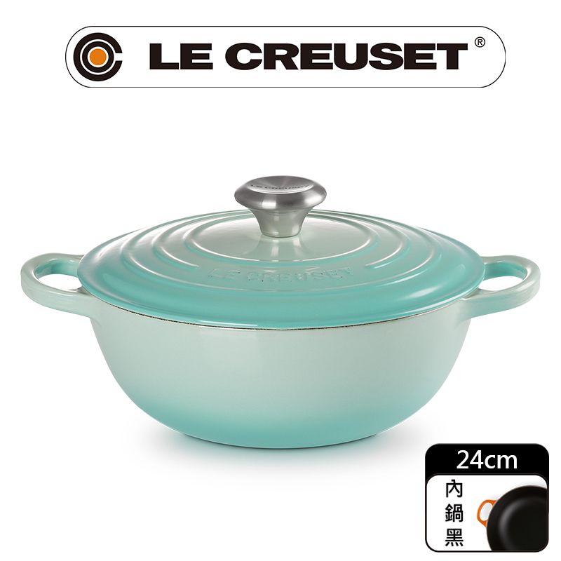 LE CREUSET -典藏琺瑯鑄鐵鍋媽咪鍋 24cm (薄荷綠-鋼頭-內鍋黑)