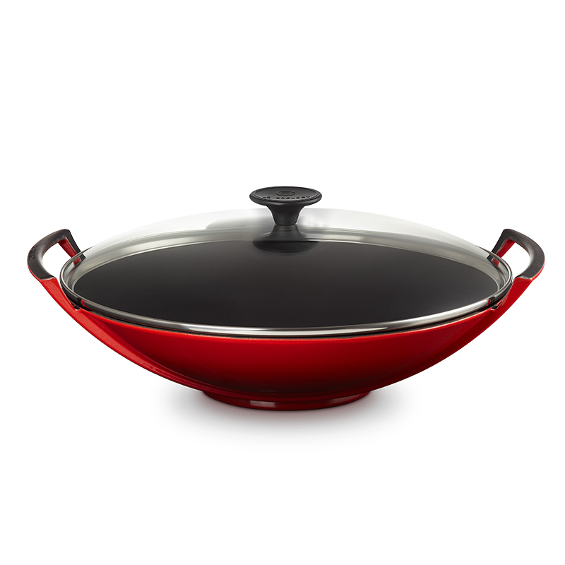 LE CREUSET -琺瑯鑄鐵鍋中式炒鍋36cm (櫻桃紅-電木頭-內鍋黑) - PChome