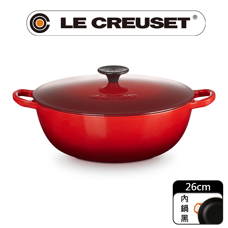 LE CREUSET -琺瑯鑄鐵鍋媽咪鐵鍋 26cm(櫻桃紅-電木頭-內鍋黑)