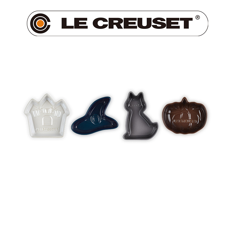 LE CREUSET -瓷器萬聖節迷你醬料碟4入組 (城堡/女巫帽/黑貓/南瓜)