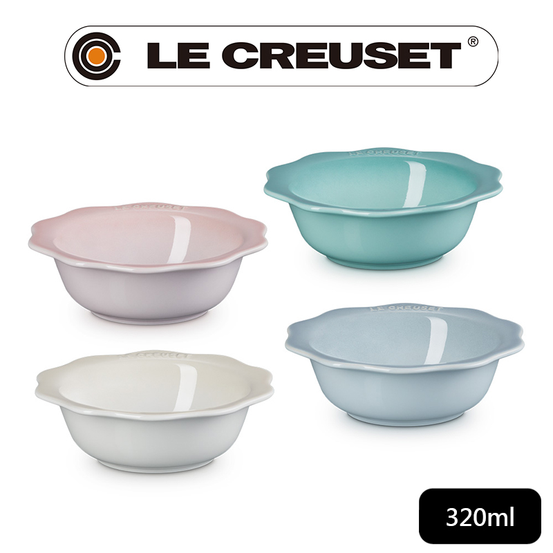 LE CREUSET -瓷器蕾絲花語系列飯碗320ml (蛋白霜/銀灰藍/悠然綠/貝殼粉 4色選1)