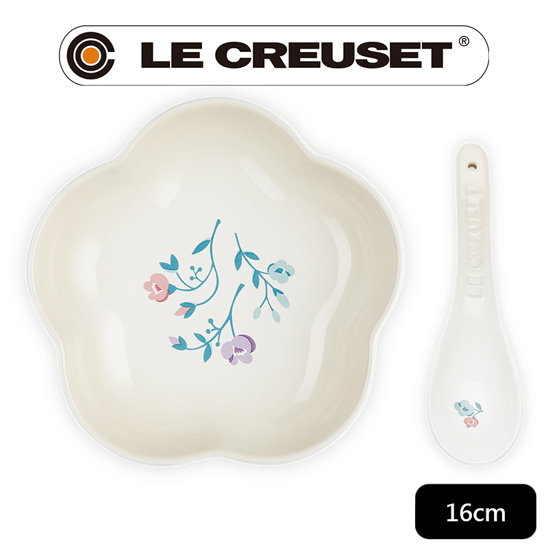 LE CREUSET -瓷器花型盤16cm 附中式湯匙 (南法花語/蛋白霜)