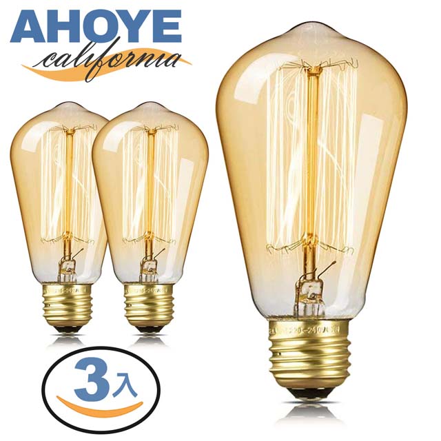 AHOYE 復古愛迪生鎢絲燈泡3入組