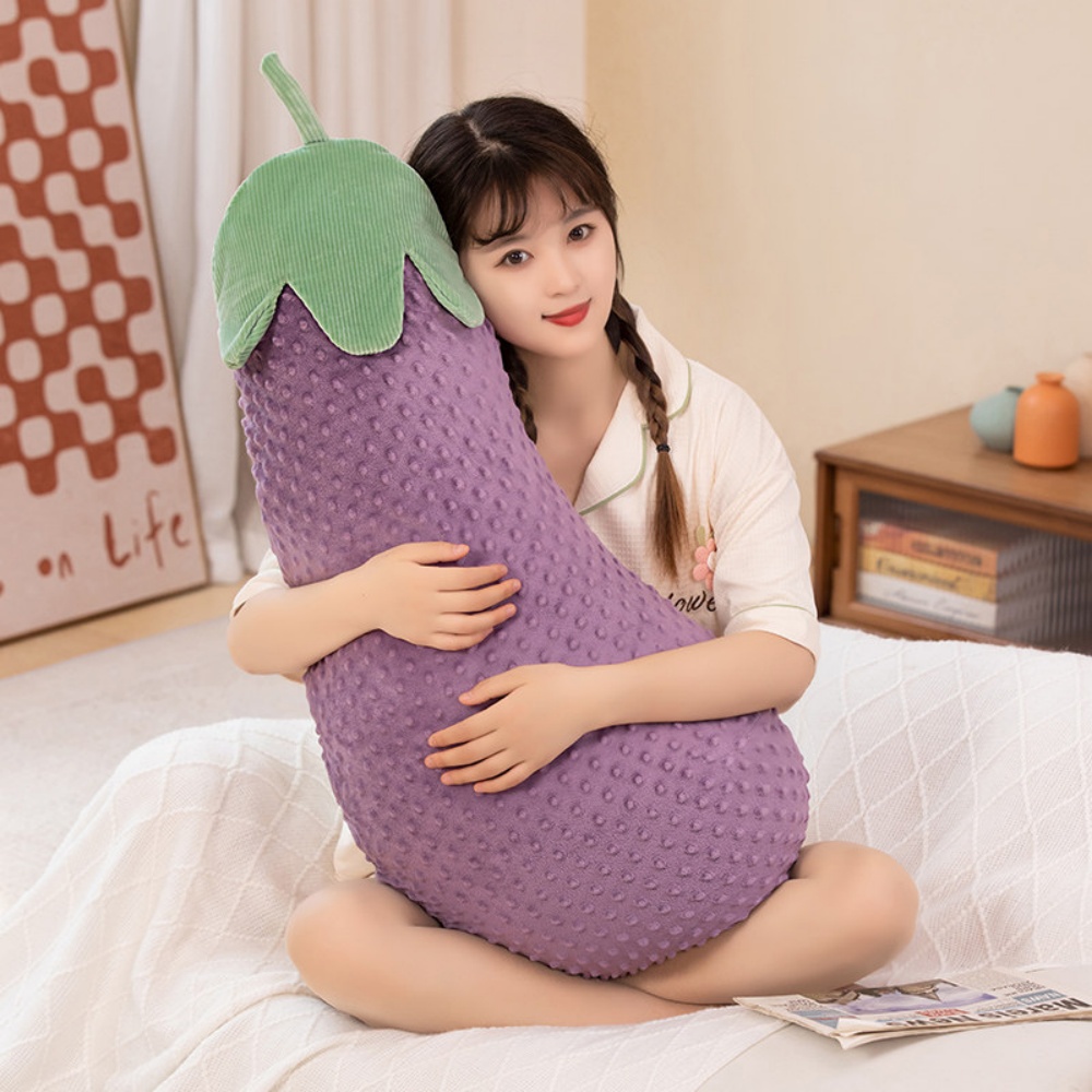 茄子抱枕 長條枕 女生睡覺 床上夾腿 側睡圓柱枕頭 臥室大靠枕 床頭靠墊 PP棉填充 90CM【送同款20CM】
