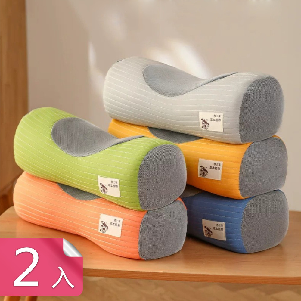 荷生活 凹槽曲線蕎麥殼頸部承托枕 40cm多用途側睡靠枕-2入