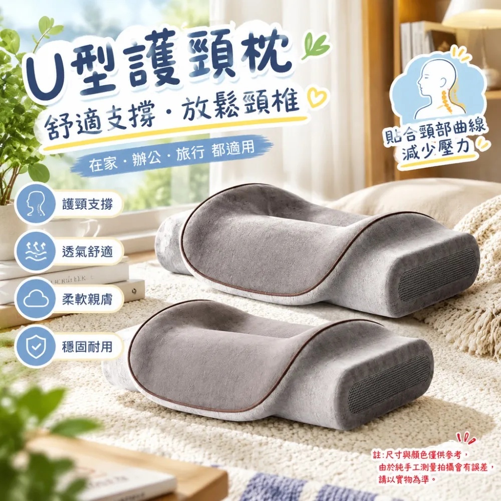 意馳YICHI 台灣現貨 U 型頸枕 防側睡美容枕 柔軟親膚透氣面料 貼合頸部曲線 居家辦公旅行枕頭