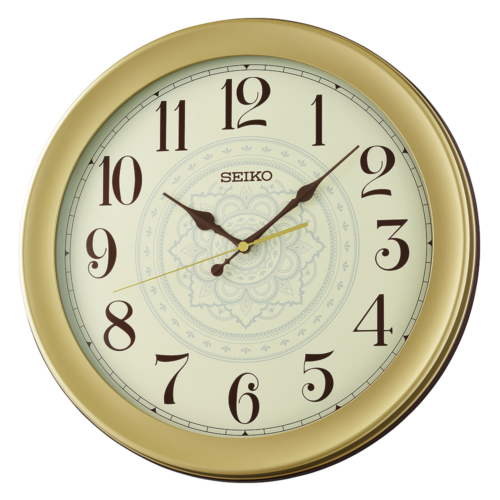 SEIKO 精工復古花紋滑動式秒針靜音掛鐘時鐘-金框QXA835F - PChome 24h購物