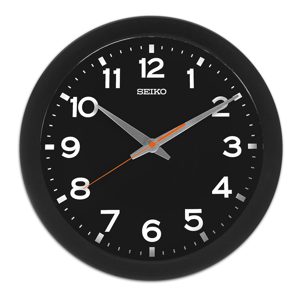 SEIKO 精工/ 36cm 工業風格數字刻度滑動式秒針靜音掛鐘- 黑色＃QXA835K