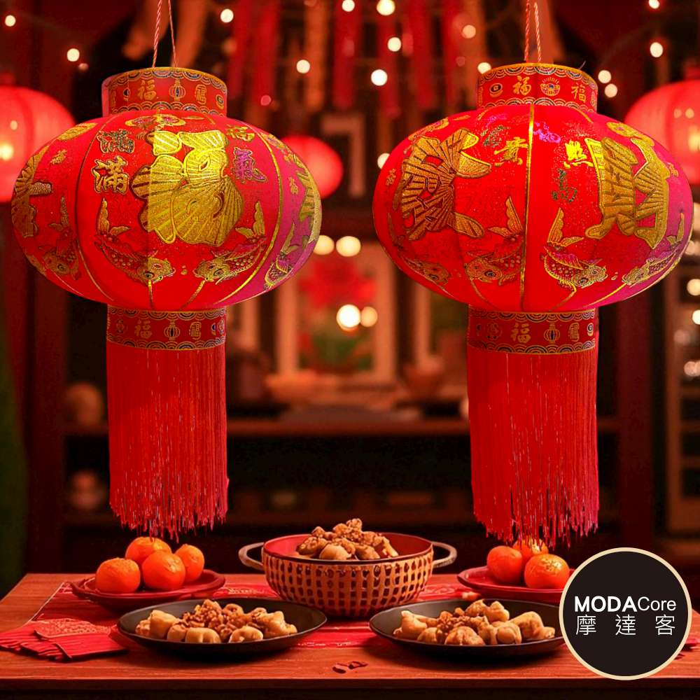 MODACore 摩達客 ◉春節開運招財◉65x80cm年節元宵金線大紅燈籠吊飾2入組(不含燈)