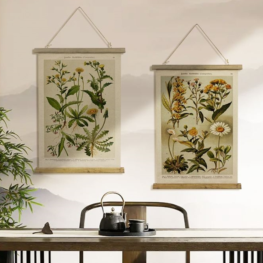 掛軸花卉圖10 美式復古卷軸植物圖鑑裝飾掛畫40*60CM(4款可選) - PChome 24h購物