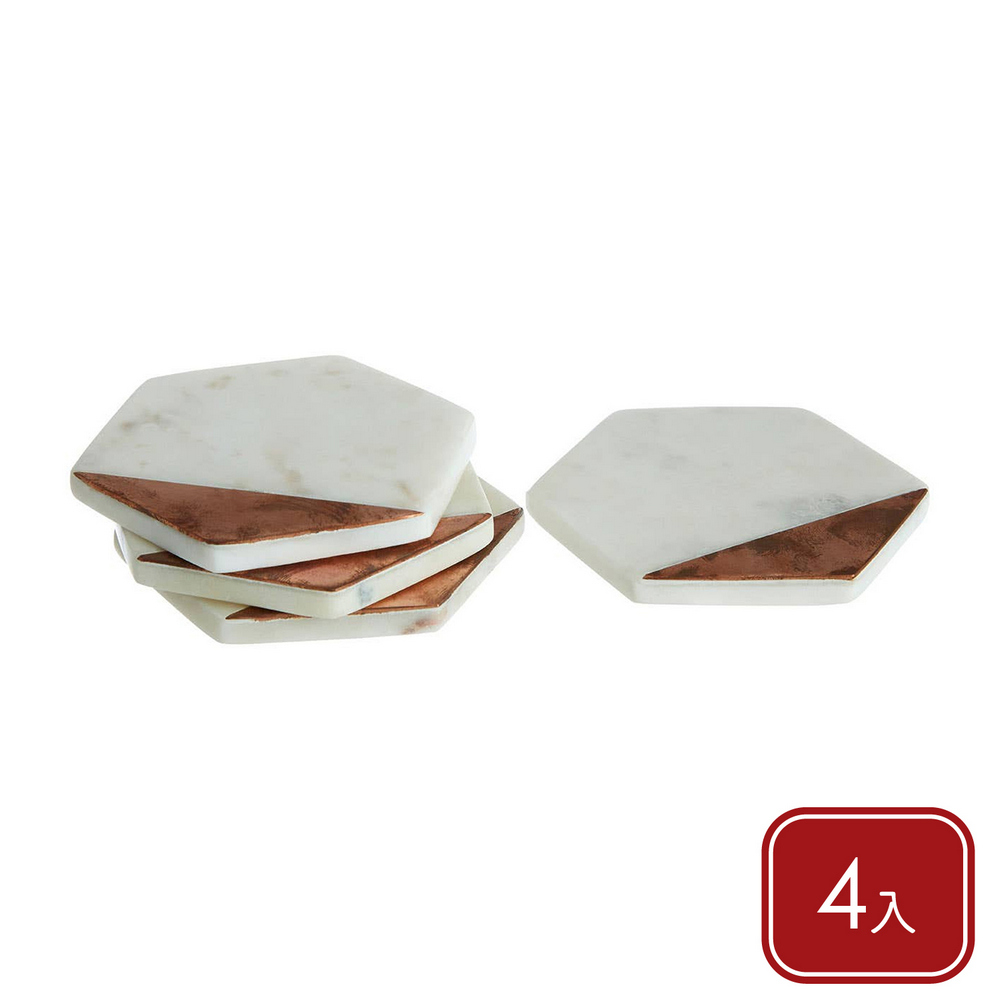 Premier 英國 Monzaro六角大理石杯墊4入(棕金銅) / 水杯墊 茶杯墊（其他規格）