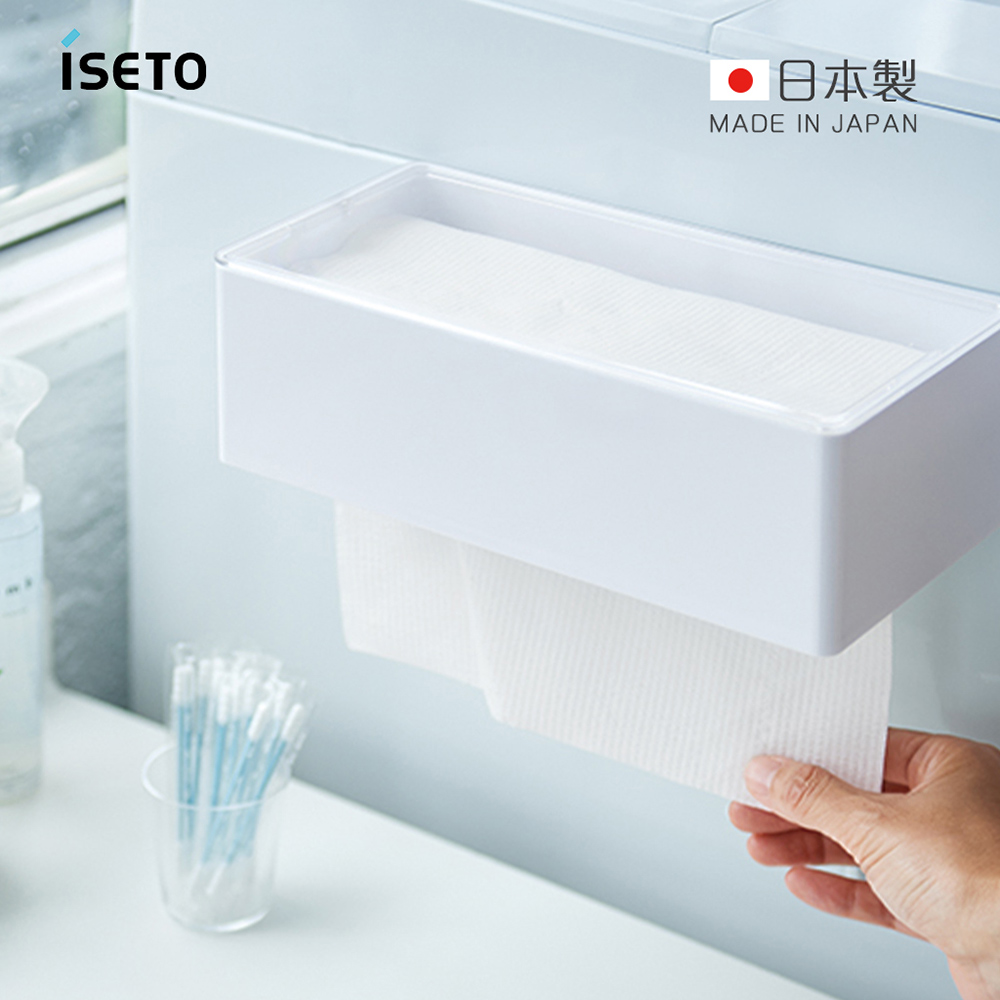 ISETO 伊勢藤 日製磁吸壁掛/桌上兩用寬形下降式沉蓋面紙盒
